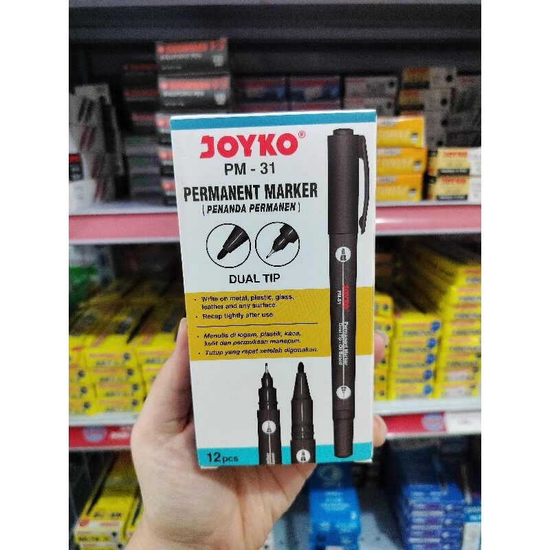 

Spidol Permanent Marker Joyko Black 2in1 ( 1 box isi 12 )