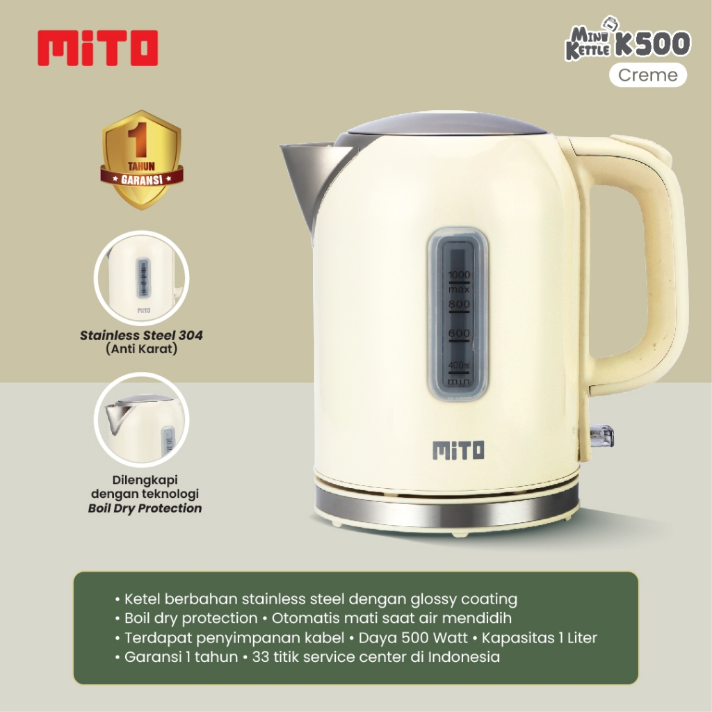 MITO Electric Kettle Mini K500 1L | Teko Listrik Pemanas Air