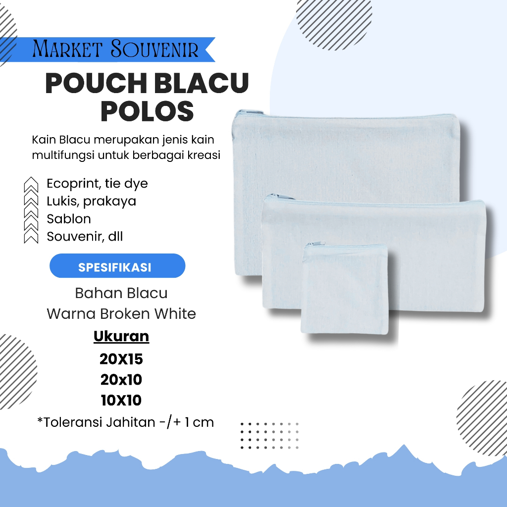 

Pouch Blacu Polos Resleting/Tempat Pensil Belacu/Dompet blacu 20x15,10x10,20x10