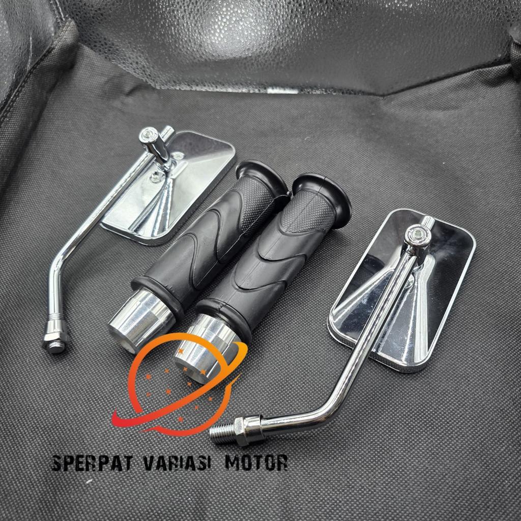 1 paket handgrip + spion kotak chrome plus jalu stang pcx classic drat honda