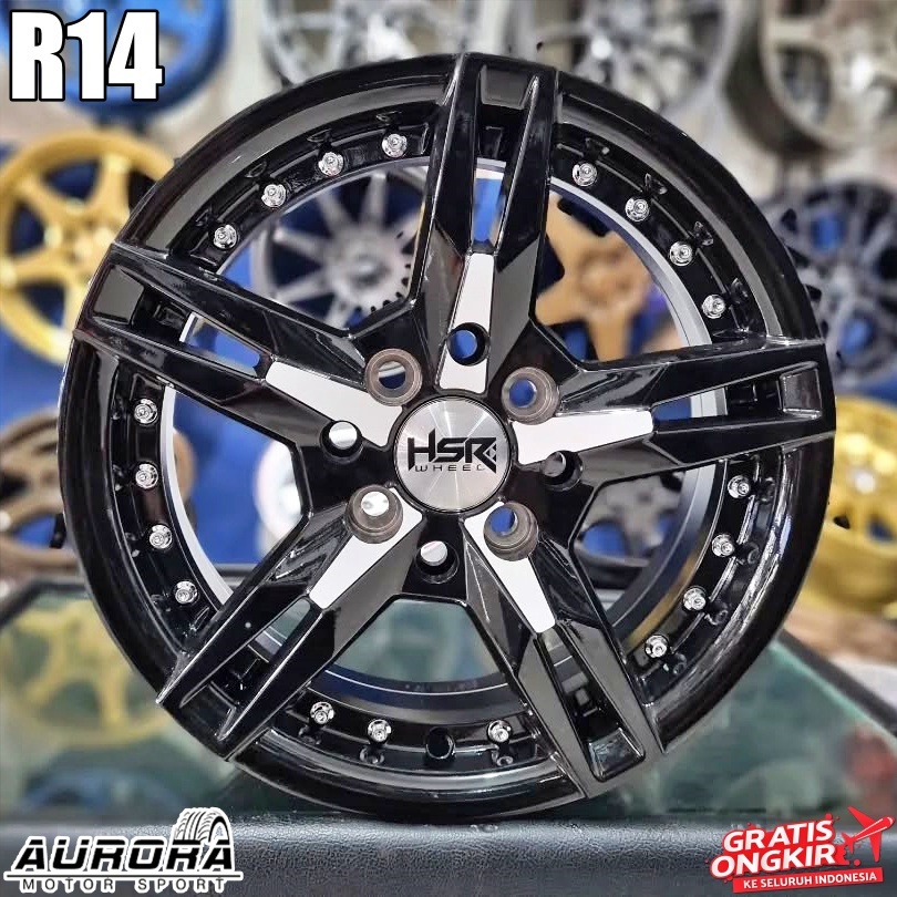 Velg racing ring 14 mobil brio agya ayla air ev carry mirage HSR Keunikai R14 black white
