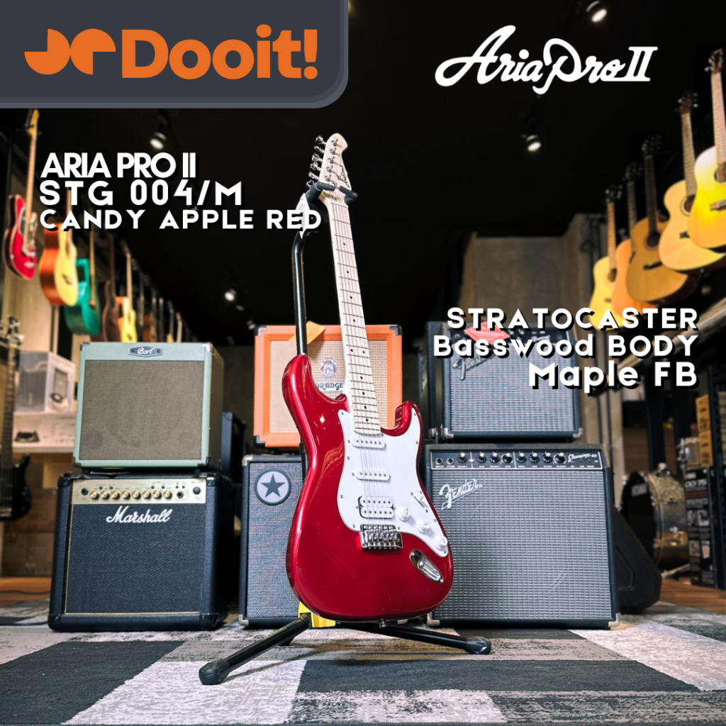 Aria Pro Ariapro II STG004 STG 004 HSS Gitar Elektrik MAPLE Split Coil - Candy Apple Red