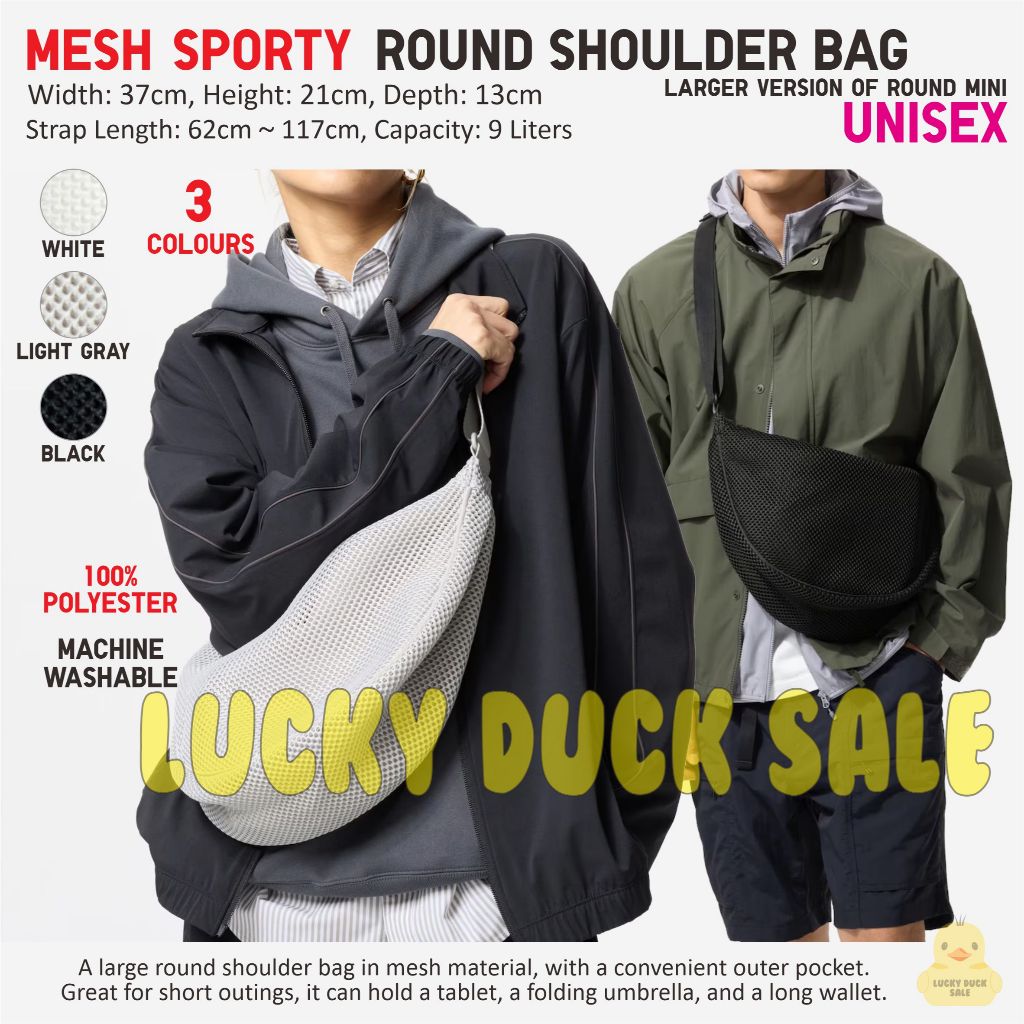 UNIQLO Mesh Round Shoulder Bag Nylon Tas Sporty Selempang Jala 9L Unisex Nilon Tablet Netbook Payung