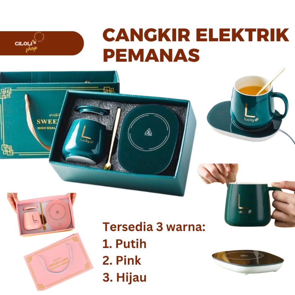 Terbaru Mug Cangkir Elektrik Set Keramik Pemanas 55 Derajat Penghangat Kopi Gelas Mewah Keramik List