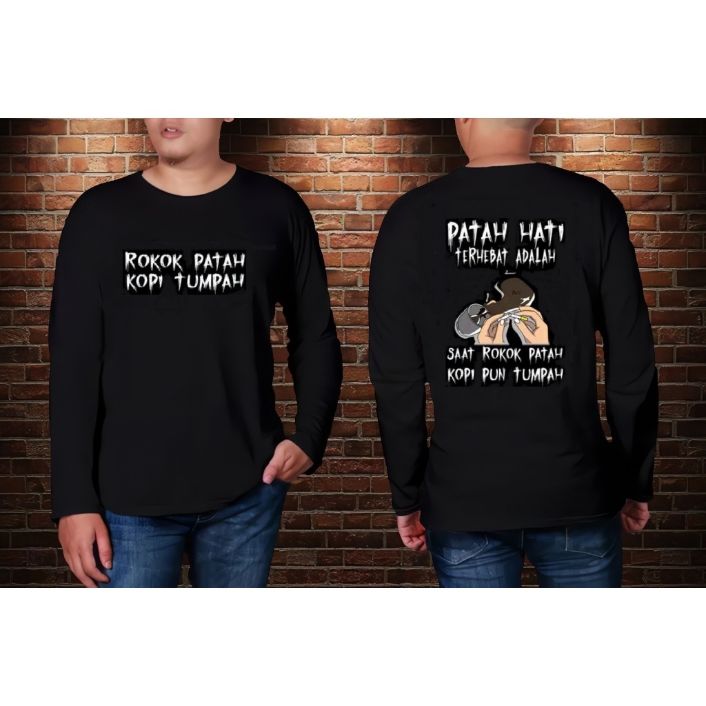 Kaos Rokok Patah Kopi Tumpah Combed 30s Lengan Panjang/Baju Distro Oblong Dewasa