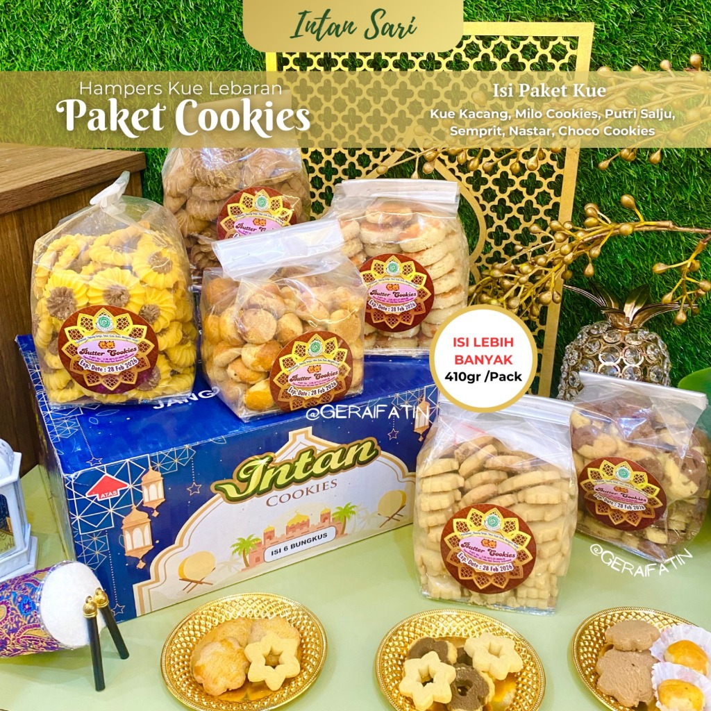 

PAKET KUE LEBARAN BUTTER COOKIES INTAN SARI 4 KUE DAN DUO SIRUP 2025 / paket kue dan sirup lebaran