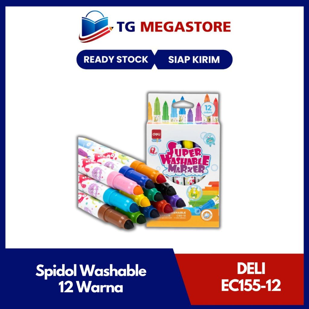 

Deli Spidol Super Washable Marker 12 Warna - EC155-12