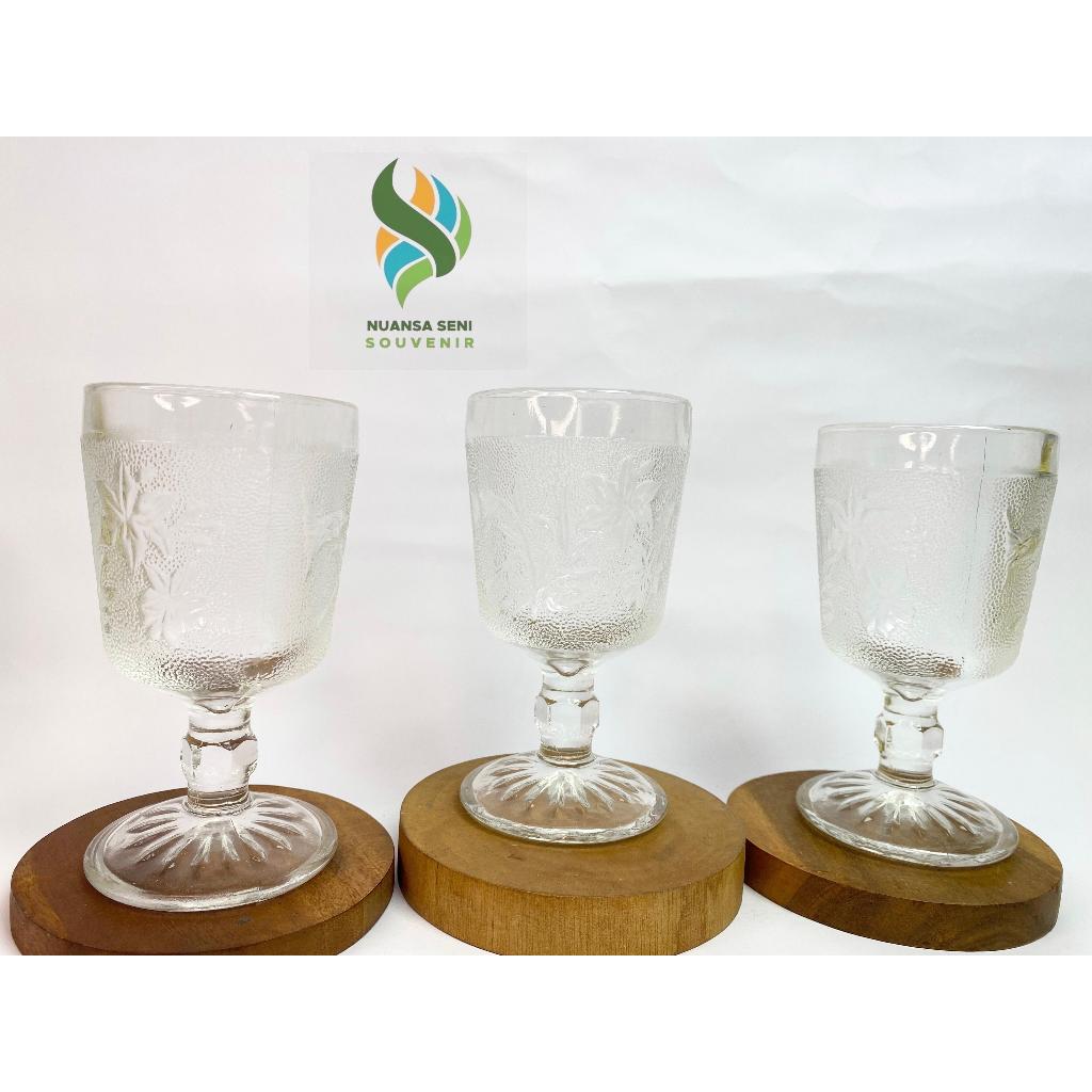 Souvenir Gelas Wine Cangkir Tangkai Footed Glass Motif Bunga Tumbler Minum Kaca Bunga