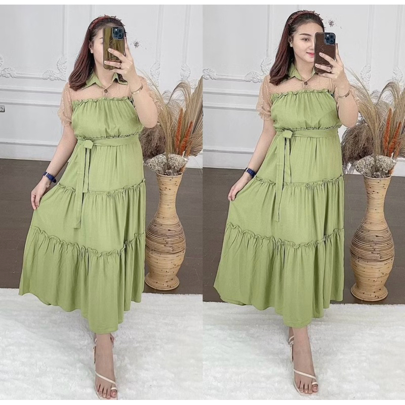 MAUDY DRESS TILE // GAUN CANTIK RAYON KOMBINASI TILE CASUAL FORMAL PESTA