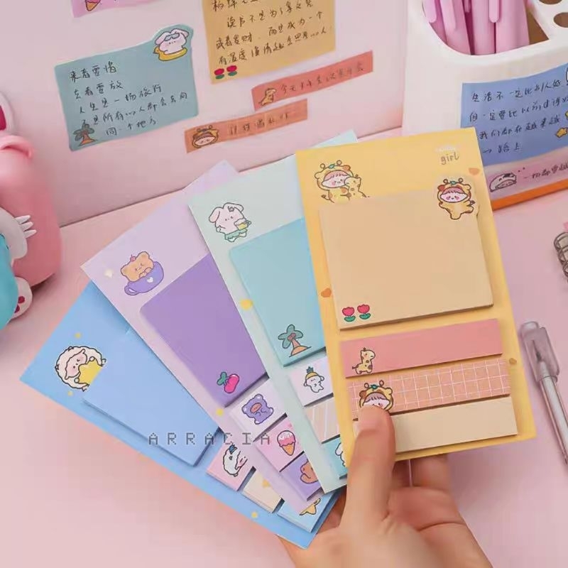 

READY STOCK Sticky Notes 4 in 1 Lembar Label Memo Tempel Lem Tempelan Pembatas Kertas Paper Note Penanda Mark Halaman Buku Catatan Sheet Karakter Animal Alat Tulis Kantor ATK Sekolah Warna-Warni Pastel