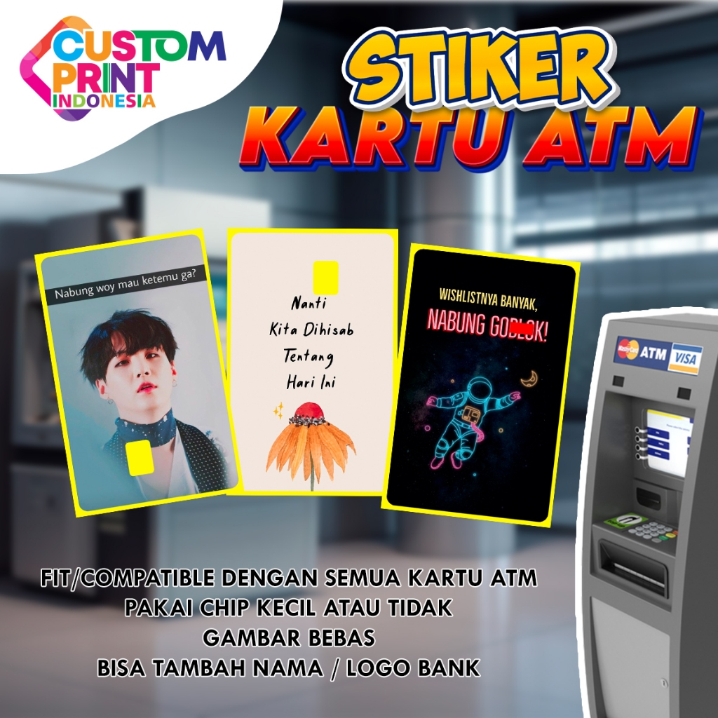 

Custom Print Stiker ATM | Skin Kartu Debit | Card Etoll Emoney | Garskin Premium