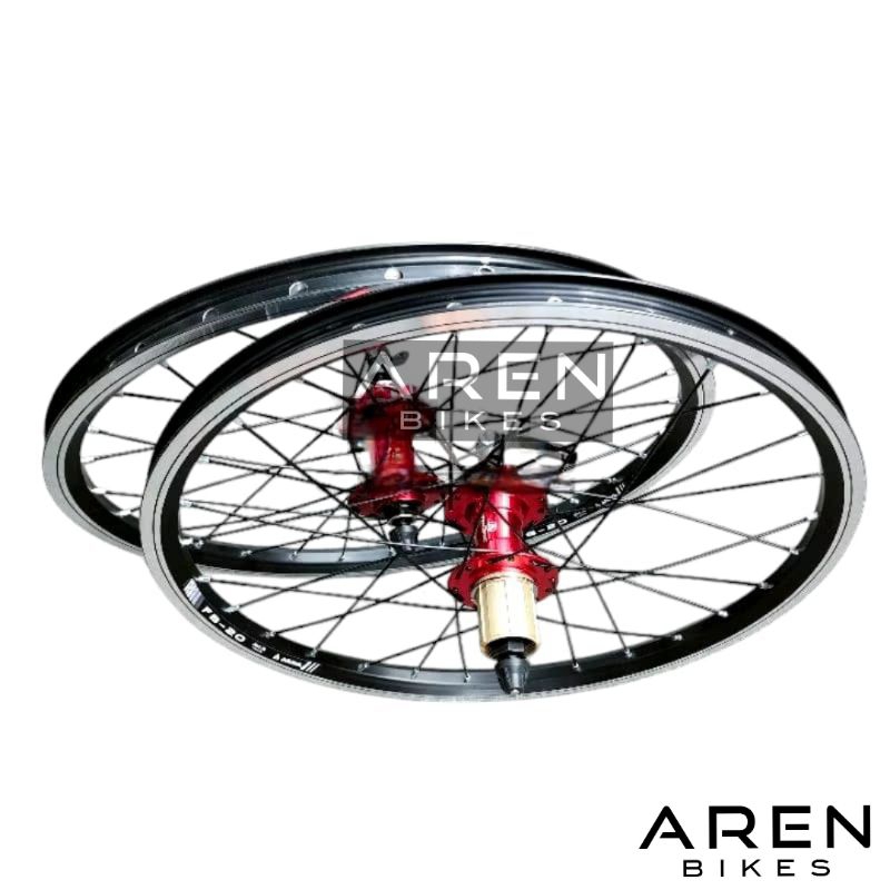 WHEELSET SEPEDA 20 ARAYA FB20 20" INCH VELG RIM RIMS DOUBLE WALL ALLOY FB 20 HUB FREEHUB BEARING JAN