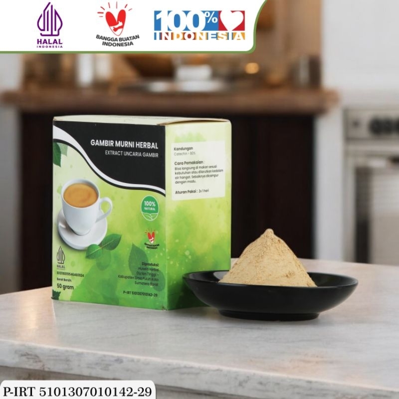 

Gambir Murni Bubuk herbal kemasan 50 gr - Bersertifikat Halal dan 100% Alami