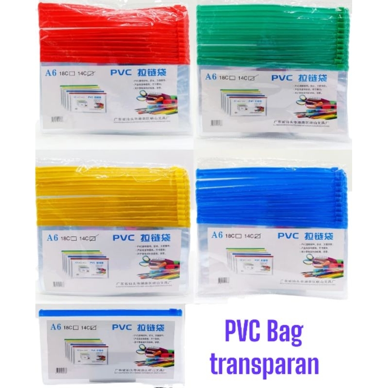

dompet resleting A6 bening transparan / kotak pensil resleting / tempat alat tulis dan make up