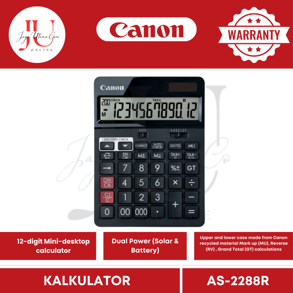 

Canon AS 2288R Kalkulator Calculator 12 Digit Kalkulator Desktop Original