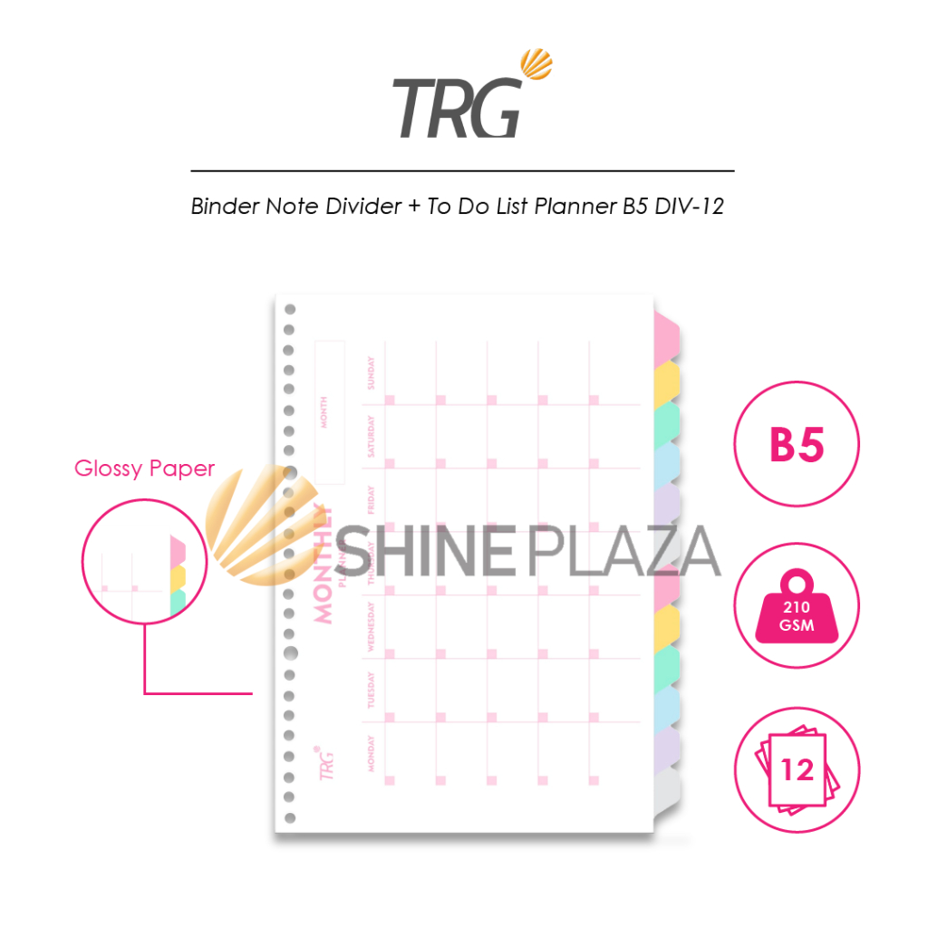 

TRG Pembatas Binder Note Loose Leaf B5 DIV-12 - Monthly Planner To Do List Divider Paper 26 Holes 12 Tab TRG