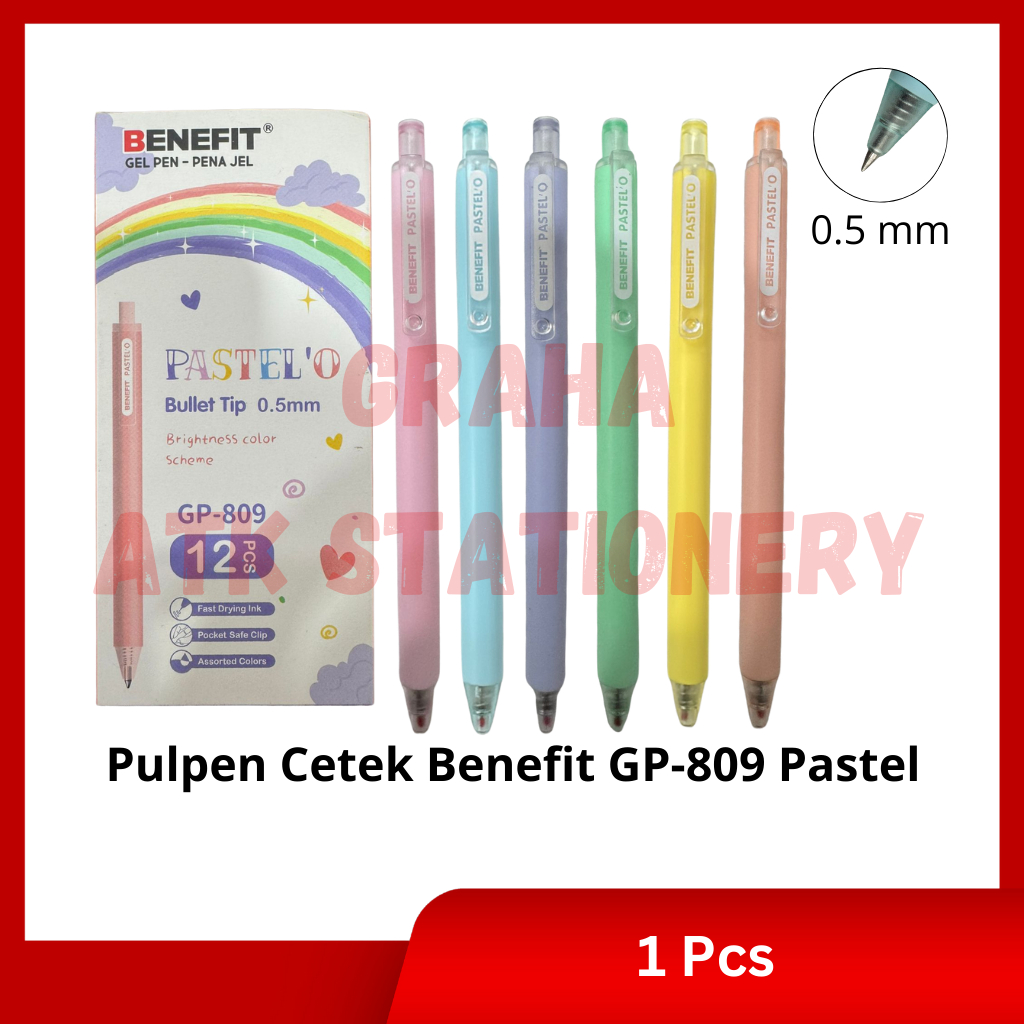 

[1 Kotak] Pulpen Cetek Benefit GP-809 Pastel / Pena Cetek / Gel Pen 0.5mm Benefit GP-809 Pastel