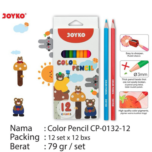 

( 1 set ) Joyko Color Pencil CP-0132-12 / Joyko Premium Color Pencil / Cp0132 Pencil Pinsil 12 Warna / Colour Color Pencils 12W panjang