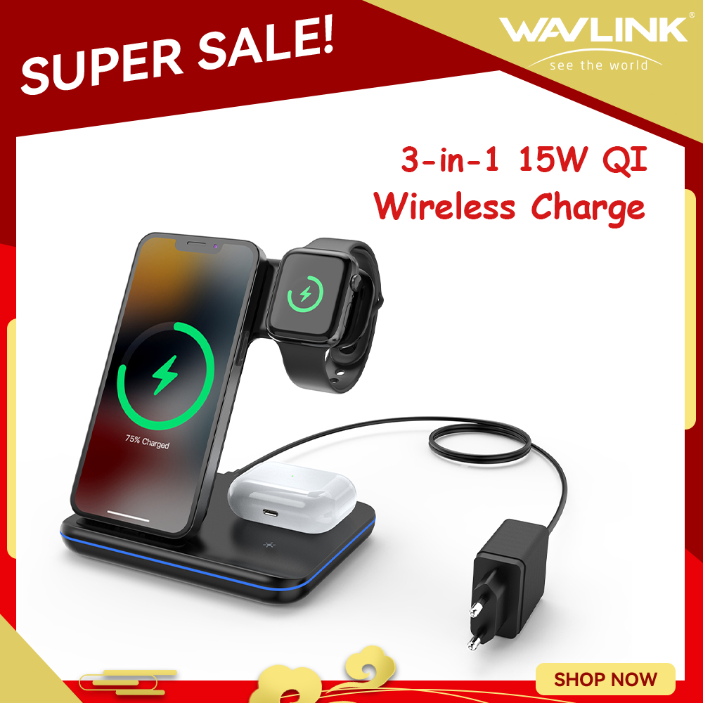 Minthouz 3-in-1 Wireless Charger, 15W Fast Charging Station with USB Type C Terminal for Smart Phone