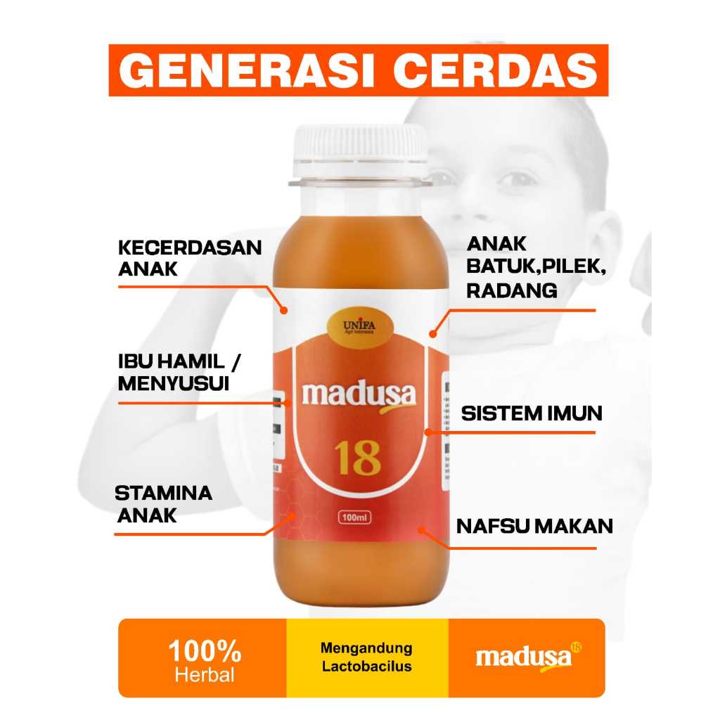 

Minuman Herbal Madu Kids Probiotik Kercerdasan Anak Kemasan 100ml