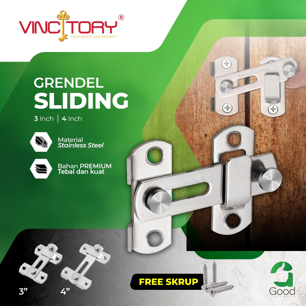 Vincitory Grendel Slot Pintu Sliding Geser Lock Slot Pintu Lemari Geser Sleeding Sliding Stainless