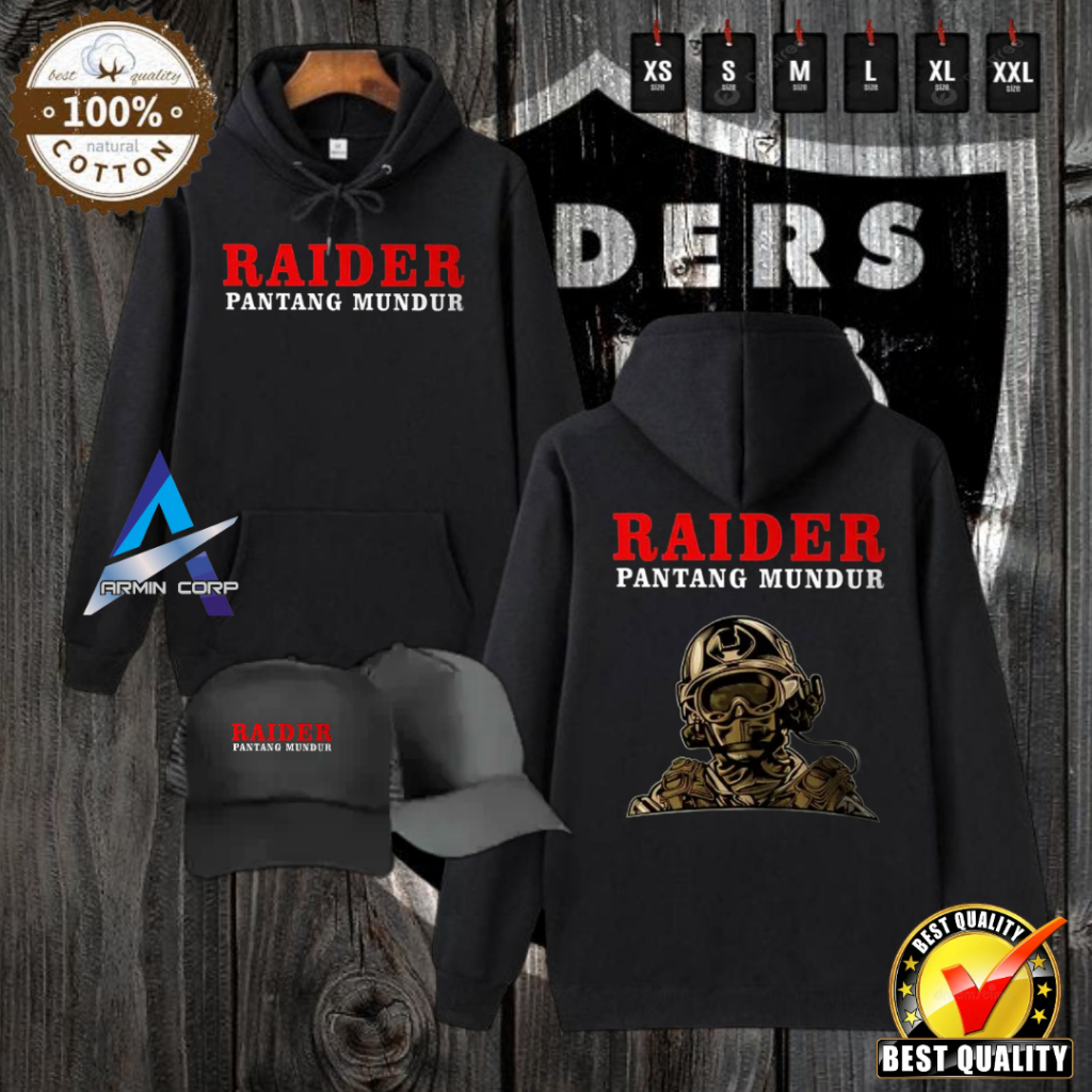 HOODIE JUMPER PRIA PROFESI RAIDER TNI KECE BONUS TOPI TRUCKER HITAM