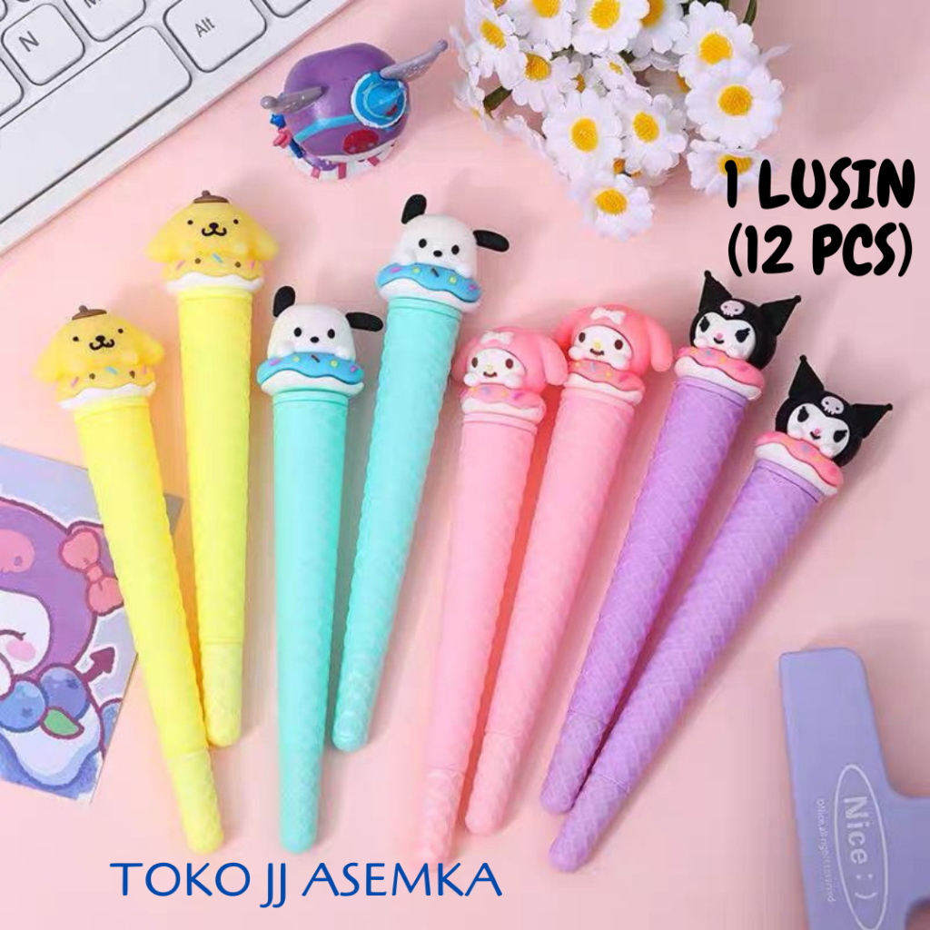 

1 LUSIN (12 PCS) PULPEN ES KRIM CONE SANRIO V2 MURAH KUROMI CINNAMOROLL BOLPEN PEN PENA GROSIR COD