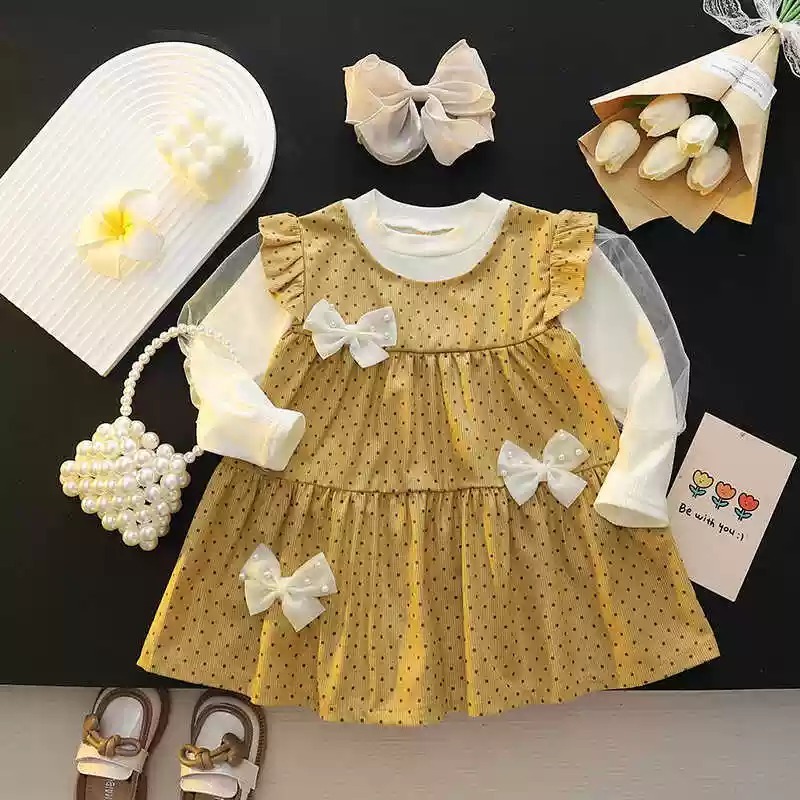 Dress Corduroy Import Premium Anak Perempuan Usia 1-4 Tahun | Baju Kaos Dalaman Lengan Balon Tile Dr