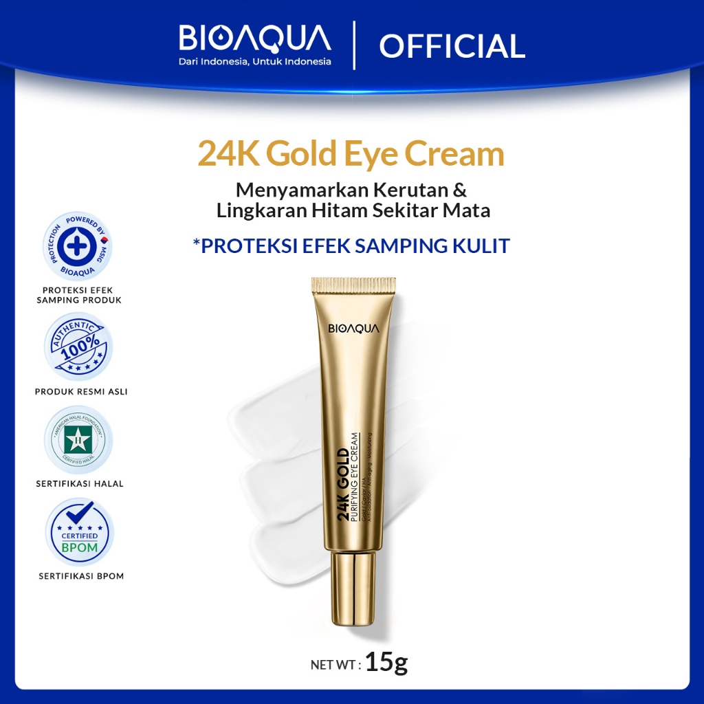 BIOAQUA 24K Gold Purifying Eye Cream Eye Serum Moisturizing Serum Mata Panda 15g to Mengurangi Garis