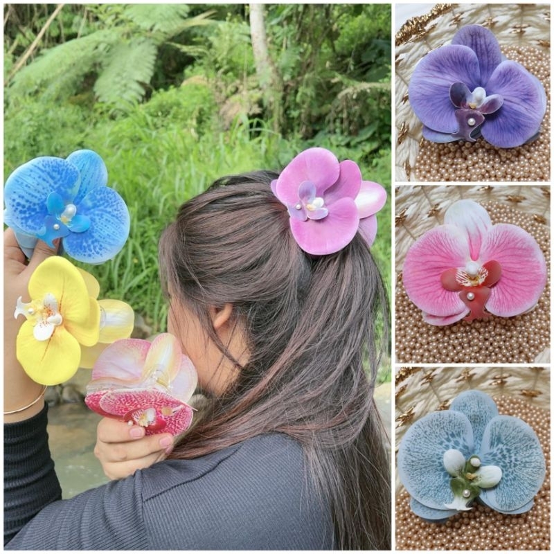 ORCHID HAIR CLAW / JUMBO JEPIT BUNGA ANGGREK BAHAN LATEX AWET ANTI AIR JEDAI ANGGREK JEDAI CANTIK