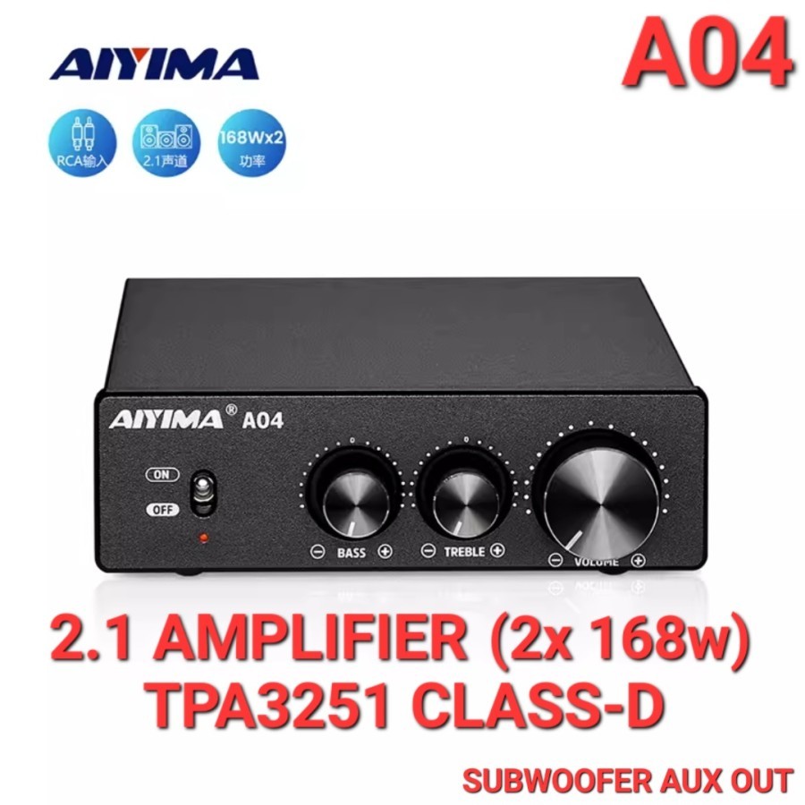 AIYIMA A04 2.1 Amplifier 2x168w TPA3251 Class-D w/ Subwoofer Aux Out