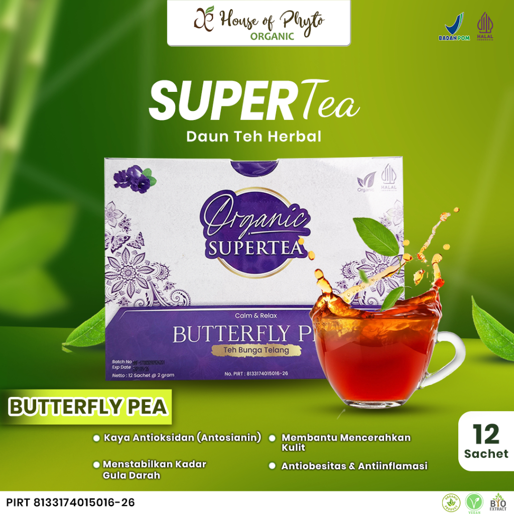 

Supertea Butterfly Pea WAKABA Teh herbal Bunga Telang Anti obesitas & kanker 12 Sachet -2g