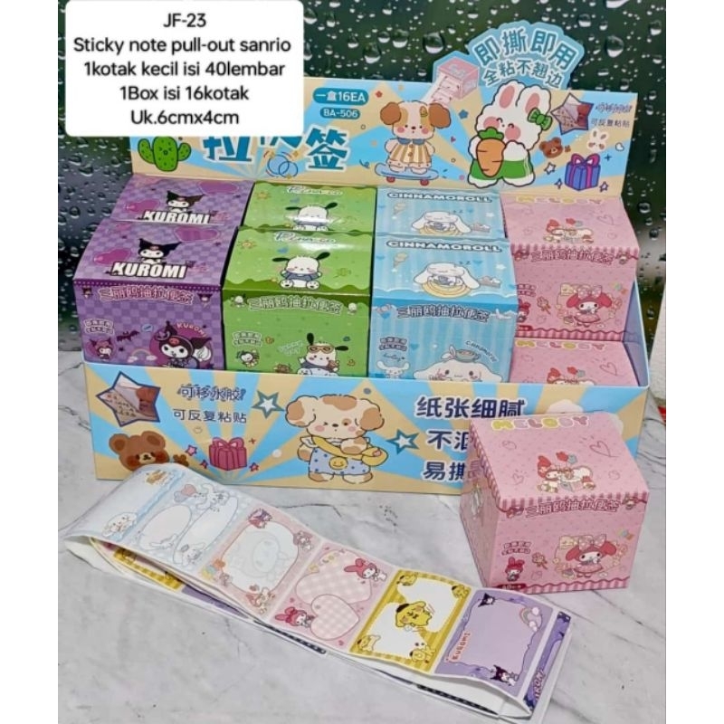 

1 BOX BB STICKYNOTE SANRIO PULL OUT ISI 16 BOX ( 1 BOX IS 40 LEMBAR )I