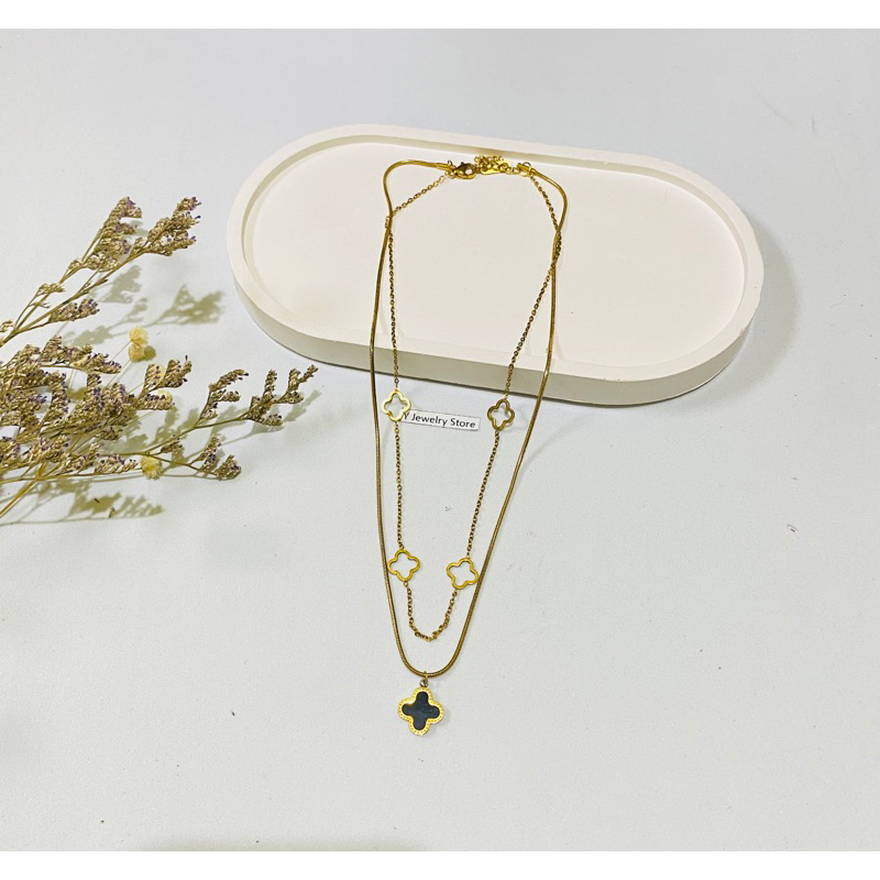Kalung Honey titanium - Kalung Clover 2 Layer / Kalung Wanita