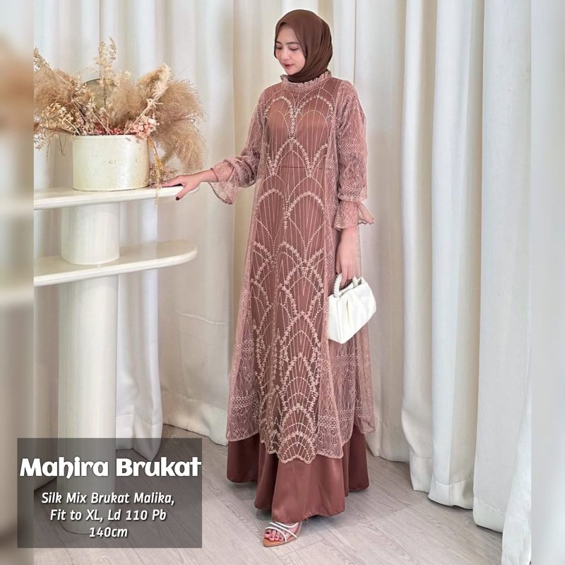 Baju Gamis Wanita Muslim Mahira Brukat Malika Silk Polos Cantik Fashion Perempuan Dewasa Remaja Cewe