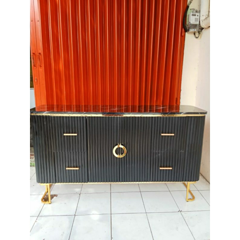 Meja Bufet Tv Minimalis Salur Rak Laci Hpl Marmer Aesthetic Panjang 160cm free paking kayu