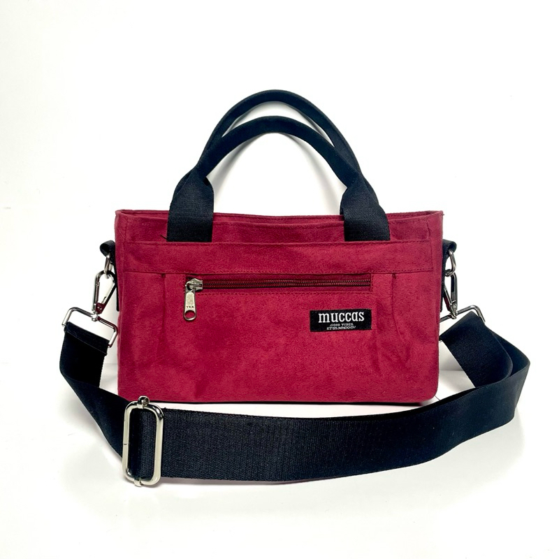 Tas Slingbag/Handbag MUCCAS Mighty Maroon Wanita, 2in1, Multifungsi, Suede Material, 4 Kompartmen Pe