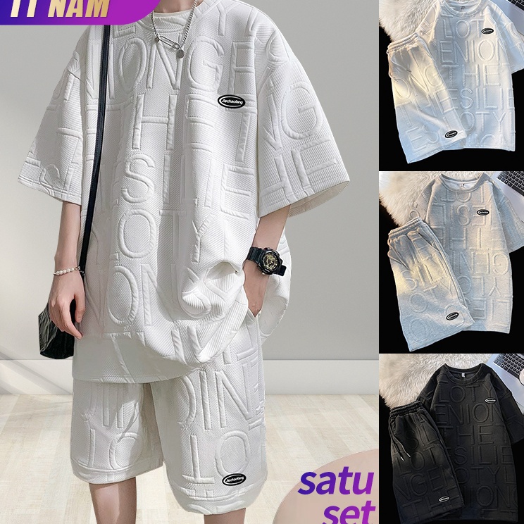New Baju Set Pria Distro Baju Setelan Pria kekinian Korea Kaos Oversize Pria cowok Kaos Celana Set o