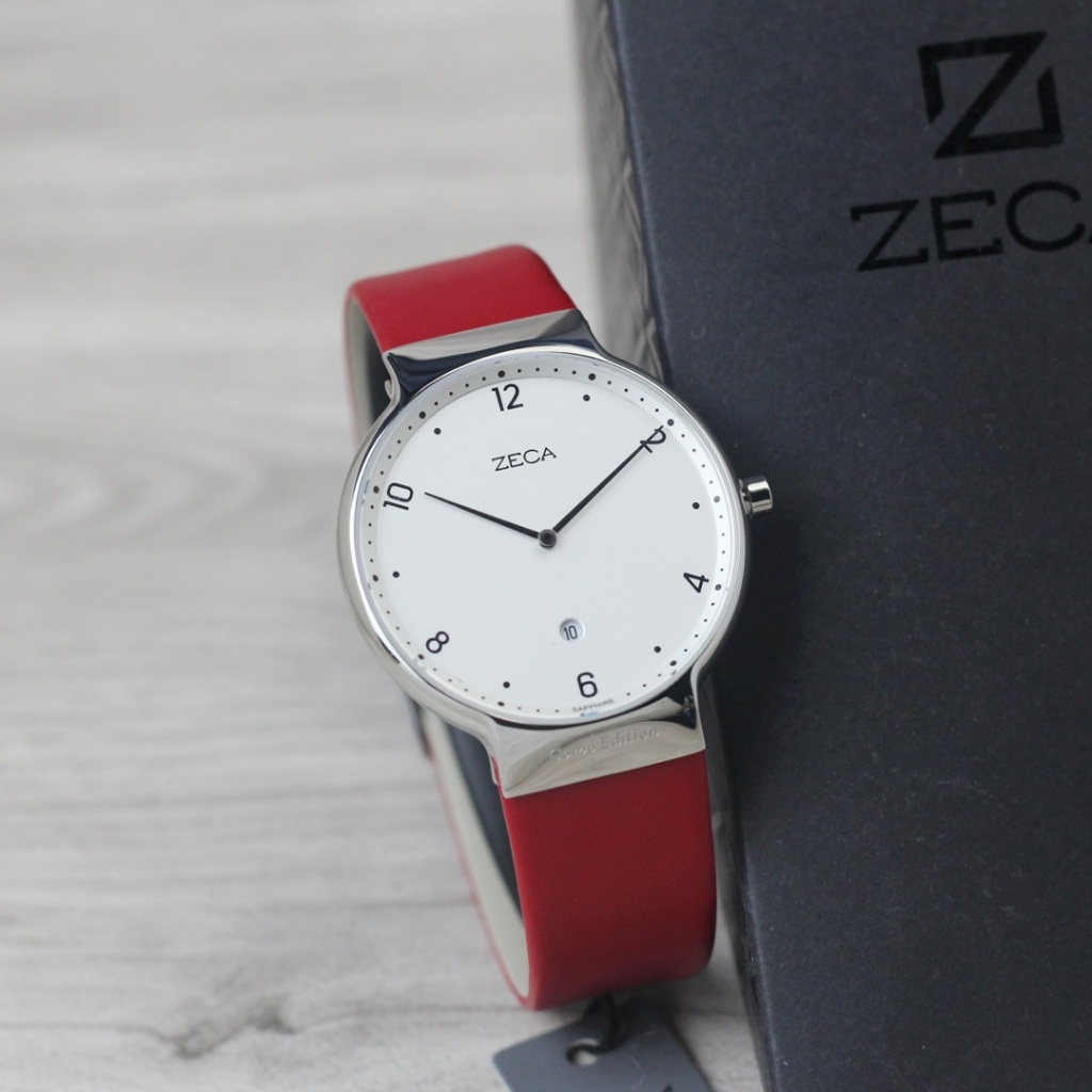 Jam tangan Wanita Zeca 3013 tanggal aktif tali kulit bulat analog original watch