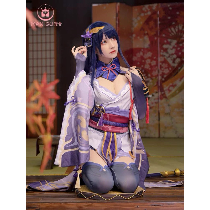 【WMCOS】Kostum Genshin Impact Raiden Shogun Cosplay Wanita Costume Kostum Full Set, raiden Shogun Wig