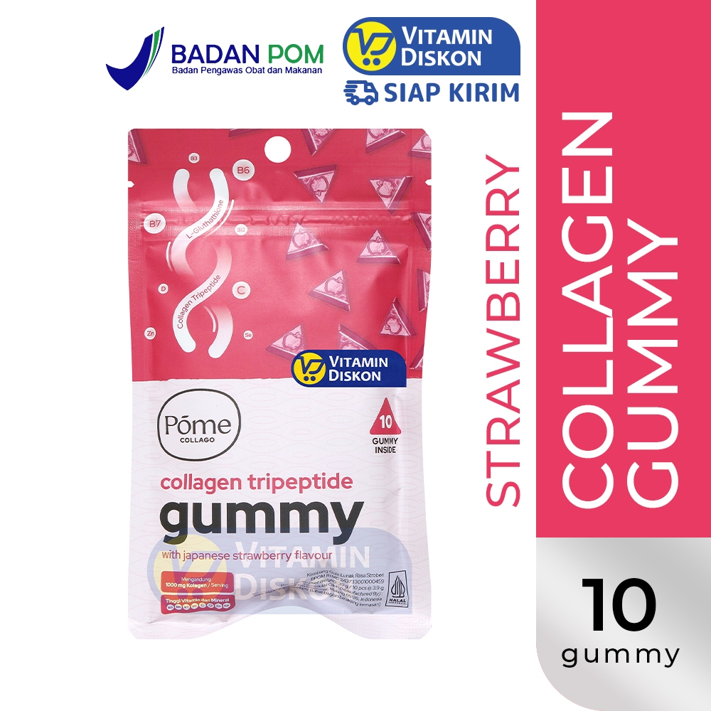 POME COLLAGEN TRIPEPTIDE WITH JAPANESE STRAWBERRY FLAVOUR | Gummy untuk Kesehatan Kulit dengan Gluta