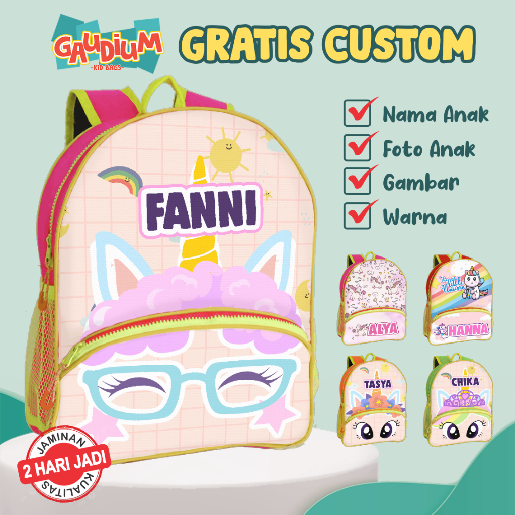 [GAUDIUM ALLY] Tas Anak Custom Nama Tulisan Unicorn Kuda Poni Little Pony | Tas Perempuan Cewek Lucu