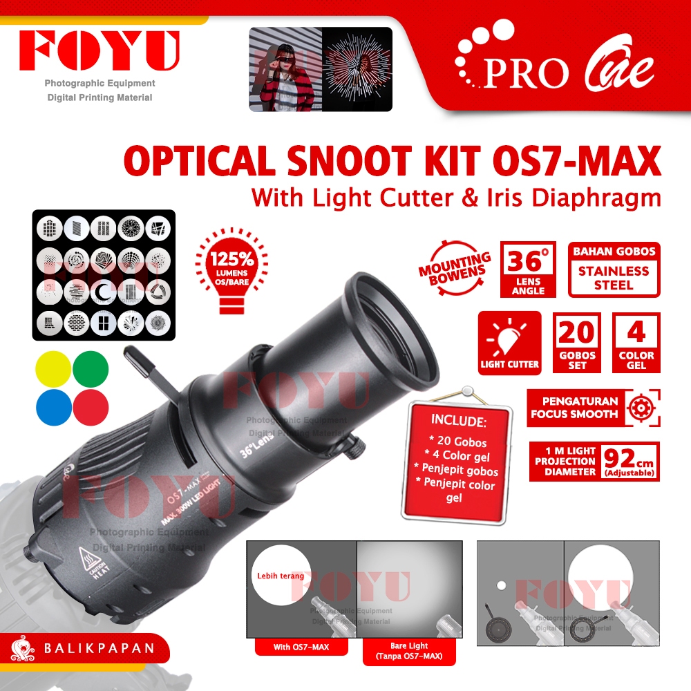 Pro One OS7 MAX Optical Snoot Kit Light Cutter Pemotong Cahaya Projector Proyektor Bentuk Self Studi