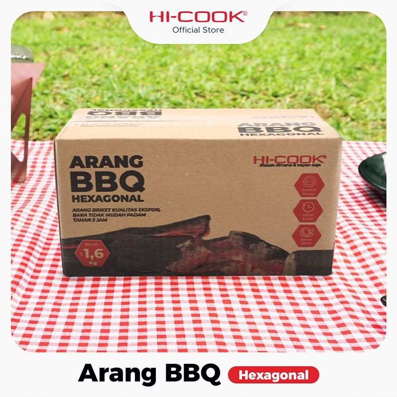 Hi-Cook Arang Briket BBQ Hexagonal Premium Quality 1 Box Berat 1,6 Kg