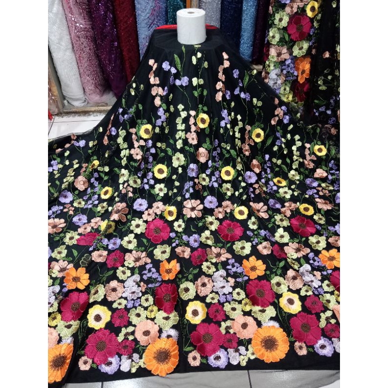 BAHAN/KAIN TILLE GARDEN 3D/TILLE BORDIR BUNGA TIMBUL