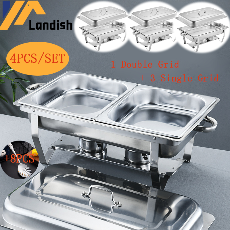 Paket Prasmanan Kotak Stainless 4 Set 12L Prasmanan Jumbo Chafing Dish Kompor Prasmanan Persegi Panj