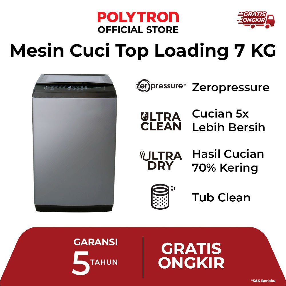 POLYTRON Mesin Cuci 1 Tabung Zeromatic Series Hijab 7 Kg - PAW 7029TS