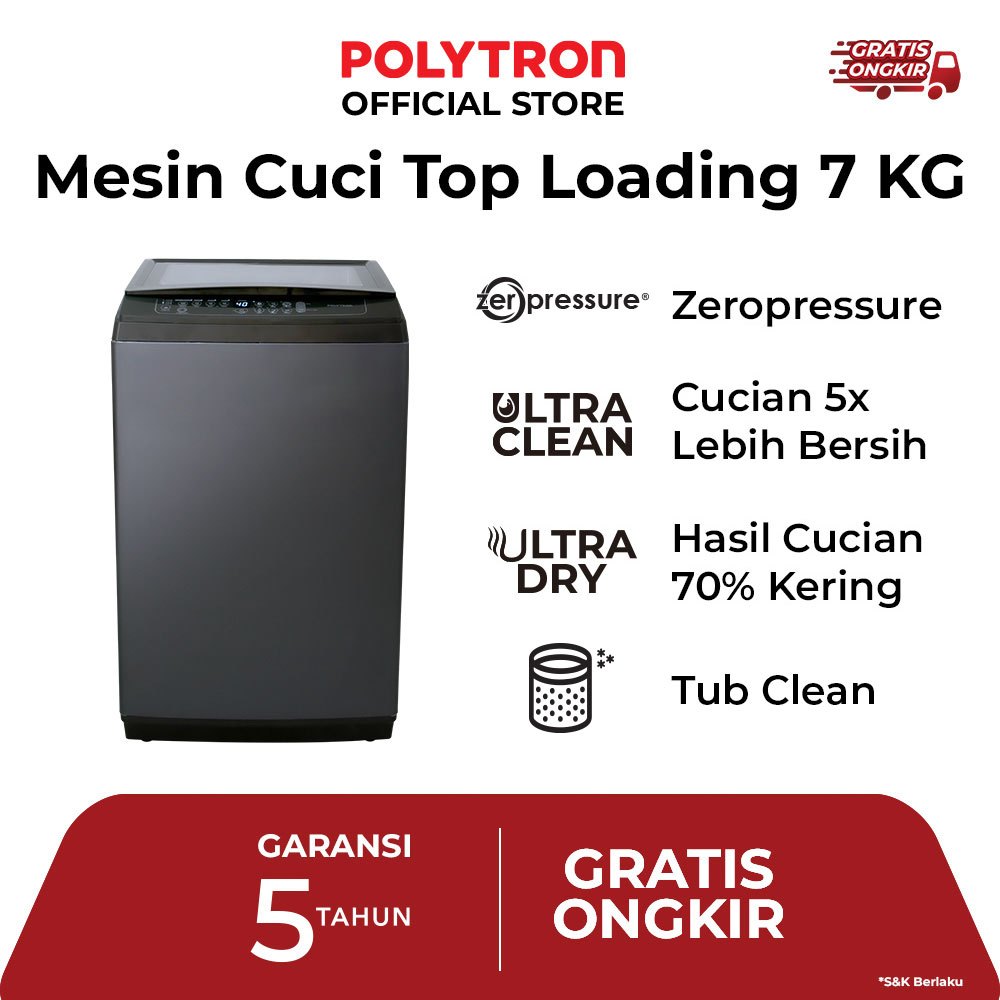 POLYTRON Mesin Cuci 1 Tabung Zeromatic Series Hijab 7 Kg - PAW 7029TY