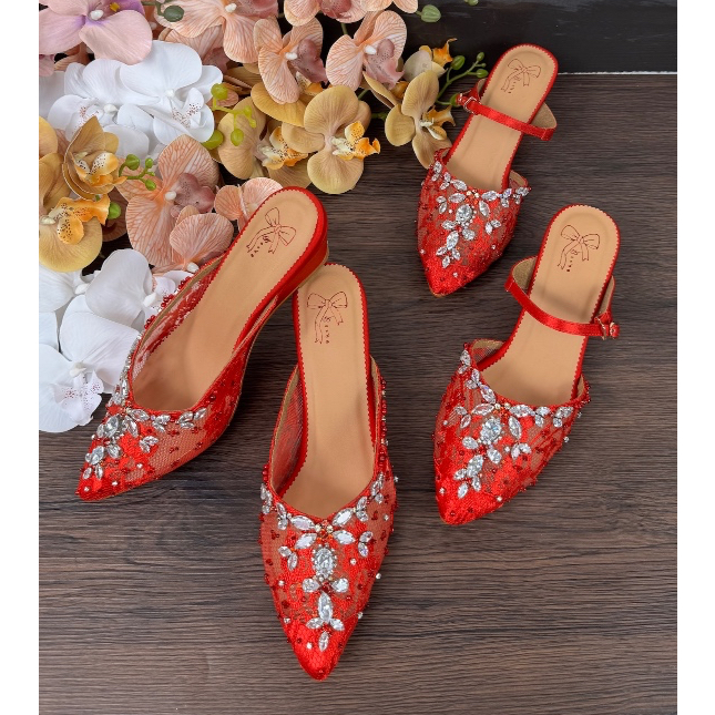 Red Sandal Sepatu Pesta Wedges Block Heel AVEDA 6506 SALE CUCI GUDANG