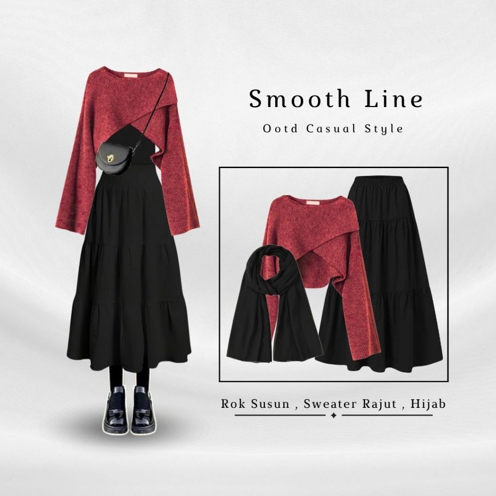 Ootd Hijab Kekinian ( Sweater Rajut, Tantop, Rok payung, Hijab ) One Set Remaja kekinian | YS-47